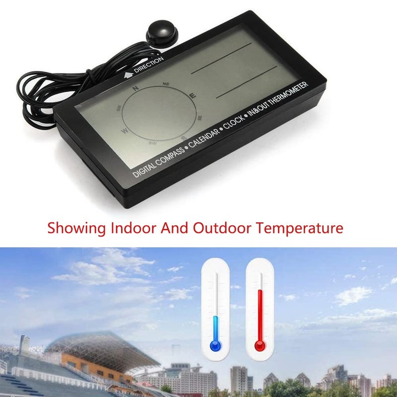 Maso Digital Car Thermometer Black with Blue Backlight Compass Clock with Large LCD 3.9inch - Image 2